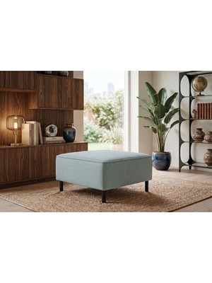 Rolivs Mokka Puf – Bukle Kumaş Aqua | Canlı Ton, Modern Dekorasyon