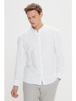 Altınyıldız Classics Pamuklu Slim Fit Düğmeli Yaka Gofre Desenli Gömlek