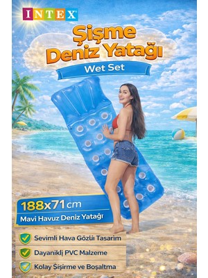 Nil Avm Intex 59892 Wet Set Şişme Deniz Yatağı 188X71 cm Mavi Havuz Deniz Yatağı Dayanıklı Pvc Yetişkin Şişme Yatak