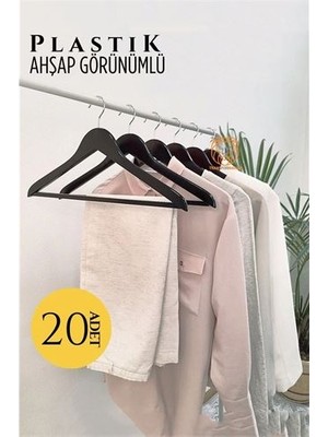SHC4200 Turk Ahşap Görünüm Plastik Askı 20 Adet Si̇yah