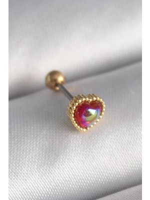 Uravas Store Çelik Gold Renk Kırmızı Mineli Tragus Piercing - TJ-PR1266