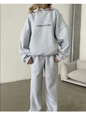 Periliçekeçe Nakış Işlemeli Üç Iplik Sweat Takım- Gri