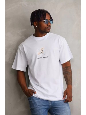 Modenya Unisex Baskılı Oversize T-Shirt - Beyaz