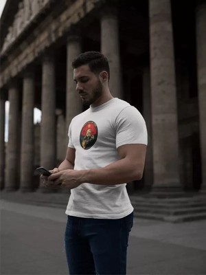 Modenya Unisex Bisiklet Yaka Baskılı Oversize T-Shirt - Beyaz