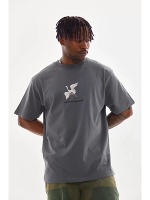 Modenya Unisex Baskılı Oversize T-Shirt - Füme