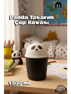 PremiumPort Sevimli Panda Mini Çöp Kutusu, 1500 ml Masaüstü Temizlik Aracı