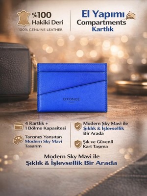 Dfonce Compartments Hakiki Deri Cüzdan Sky Mavi