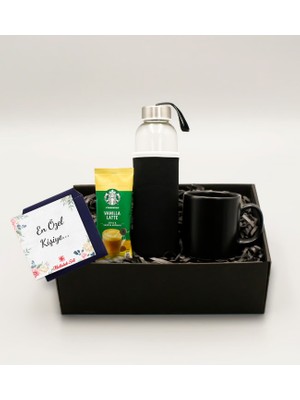 As Gift H2O Kılıflı Suluk & Siyah Kupa & Starbucks Cafe Latte Hediye Seti