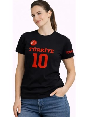 Mç Plus Türkiye Ay Yıldız Baskılı 10 Numara Forma Tişört Taraftar T-Shirt - Siyah