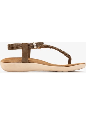 Valmenti Kadın Hakiki Deri Camel Düz Sandalet 1141 7525-RR1 Bn Sndlt Y26 Camel/strass