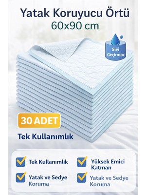 Nil Avm Yatak Koruyucu Örtü 60X90 cm 30 Adet Tek Kullanımlık Sıvı Geçirmez Hasta Altı Bezi