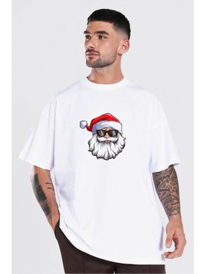 Modenya Gözlüklü Noel Baba T-Shirt - Beyaz