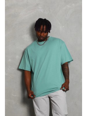 Modenya Unisex Oversize Düz Bisiklet Yaka T-Shirt - Mint Yeşili