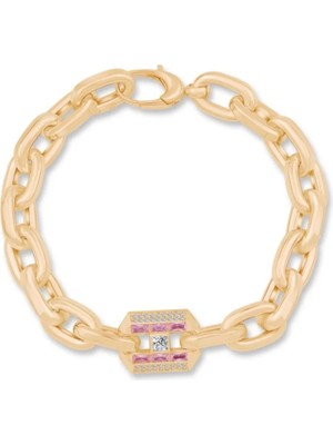 Ema Jewellery Italyan Tasarım Pembe Taşlı Detaylı Bileklik