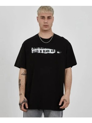 Modenya Unisex Bisiklet Yaka Baskılı Oversize T-Shirt - Siyah