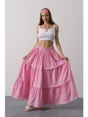 Periliçekeçe Dantel Detaylı Etek - Pembe