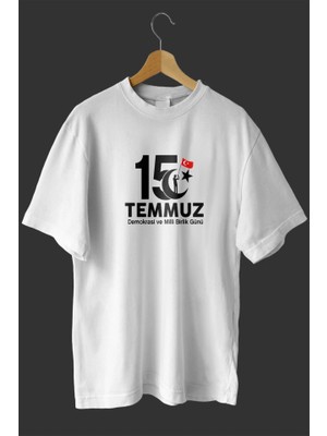 Modenya 15 Temmuza Özel Tasarım Baskılı T-Shirt - Beyaz
