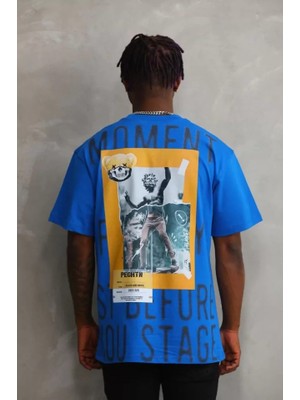 Modenya Unisex Baskılı Oversize T-Shirt - Mavi