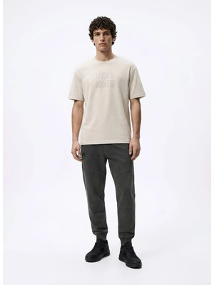 Jack & Jones Ekru Erkek Regular Fit Logo Baskılı T-Shirt 12307780 Jcotone Tee Crw Neck BSS26