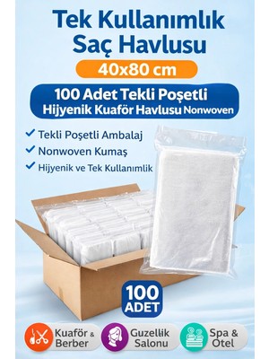 Nil Avm Tek Kullanımlık Saç Havlusu 40X80 cm 100 Adet Tekli Poşetli Hijyenik Kuaför Havlusu Nonwoven