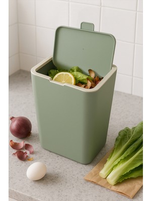 PremiumPort Çevre Dostu Yeşil 6 Lt Banyo ve Mutfak Tezgah Üstü Çöp Kovası