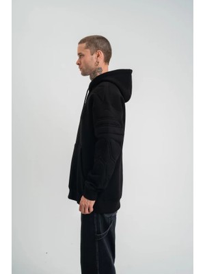 Periliçekeçe Double Oversize Kapşonlu Nakışlı Sweatshirt - Siyah