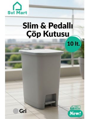 PremiumPort 10 Litre Slim Pedallı Plastik Çöp Kutusu, Pratik ve Hafif Tasarım