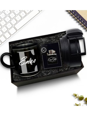 As Gift Kişiye Özel Siyah Kupa & Zippo Tarzı Çakmak & Kemer Hediye Seti