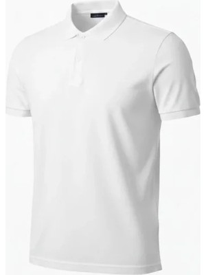 Modenya Erkek Pike Kumaş Düğmeli Yaka Regular Fit Günlük Kısa Kol Tişört T-Shirt - Beyaz