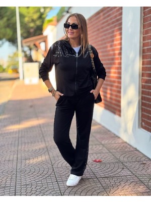 Periliçekeçe Kadın Iki Iplik Kumaş Pul ve Fermuar Detaylı Ikili Takım