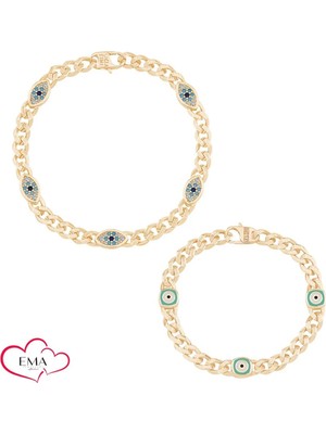 Ema Jewellery Anne Çocuk Nazar Boncuklu Gurmet Altın Bileklik