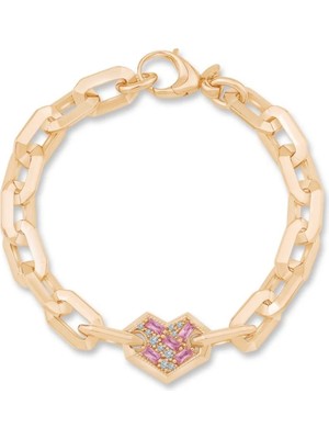 Ema Jewellery Italyan Tasarım Pembe Taşlı Kalp Bileklik
