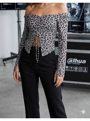 Leopar Desen Ipli Bluz