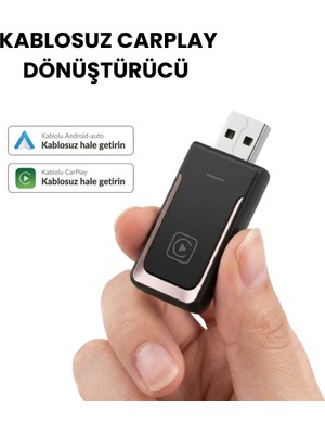 Araç Içi Kablosuz Carplay Adaptörü 2in1 Android Auto ve Apple Carplay Uyumlu (Tak Çalıştır)