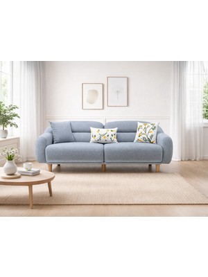Rolivs Stella Üçlü Koltuk – Bukle Kumaş Aqua | Modern Tasarım, Geniş Oturum (Stlu1)
