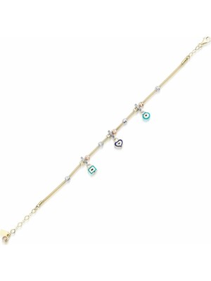 Ema Jewellery Altın Kalp Nazar Boncuklu Şans Bileklik