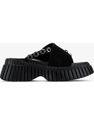 Valmenti Kadın Hakiki Deri Siyah Süet Düz Terlik 1141 773 Bn Trlk Y26 Black Suede