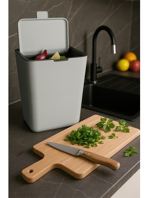 PremiumPort Pratik 6 Lt Banyo ve Mutfak Tezgah Üstü Çöp Kovası Gri