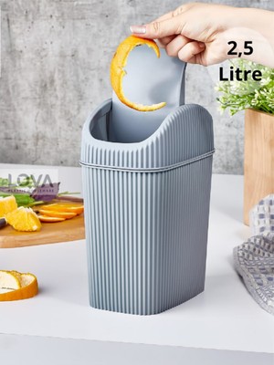 PremiumPort Mini 2,5 L Gri Mutfak, Masa ve Banyo Tezgahı Çöp Kovası