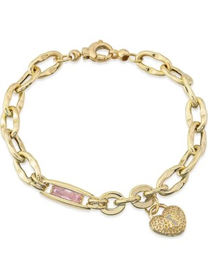 Seval Kuyumculuk Renkli Taşlı Kalpli Altın Bileklik