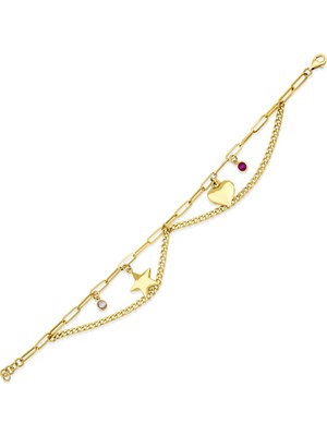 Genola Altın Taşlı Zincir Bileklik