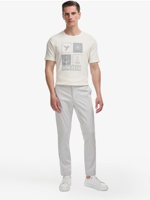 Cacharel Erkek Açık Gri Slim Fit Pamuk Karışımlı Beli Lastikli Kanvas Pantolon 50324292-VR001