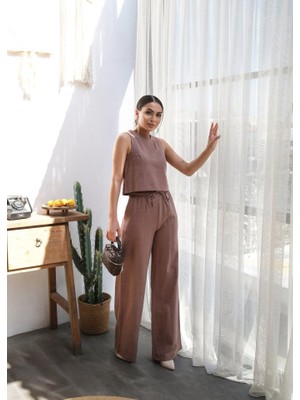 Periliçekeçe Keten Bluz ve Pantolon Iki̇li̇ Takim
