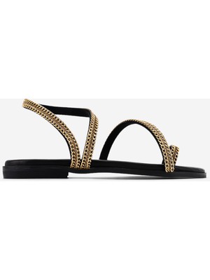 Valmenti Kadın Hakiki Deri Black/gold Düz Sandalet 1141 740 Bn Sndlt Y26 Black/gold