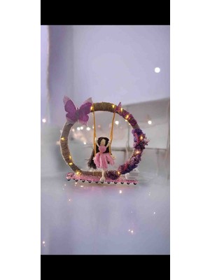 Bekoozzy Accessories Aydınlatma Abajur Salıncaklı Bebek 20CM LED Işıklı Makrome Epoksi
