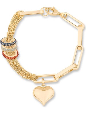 Ema Jewellery Renkli Taşlı Kalp Zincir Bileklik