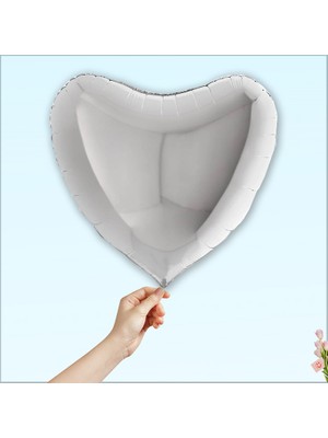 Süsle Bebek ve Parti Kalp Folyo Balon, 60cm - Gümüş