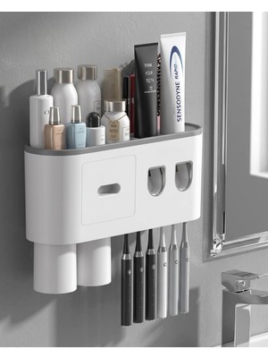 Zenvia Zcv Mey Ithalat® Otomatik Diş Macunu Dispenseri Çift Hazneli 6 Fırçalık Duvara Monte Düzenle