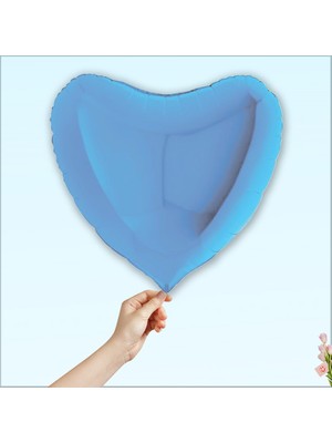 Süsle Bebek ve Parti Kalp Folyo Balon, 60cm - Mavi