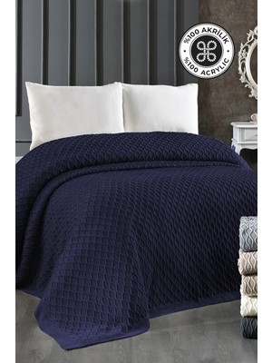 Evien Home Evlen Home Collection Triko Battaniye Örgü Çift Kişilik 220 x 240 cm Yatak Örtüsü Pike Poly Lacivert